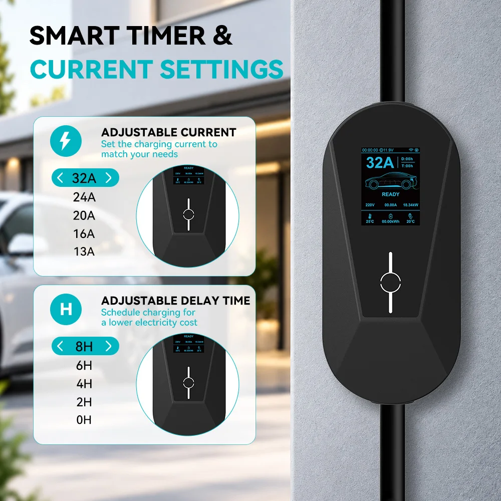 JDMEX 7KW EV Charger Portable GBT 32A 1Phase Fast Charging APP Control Wallbox Car Charger 5M Cable for Electric Vehicle