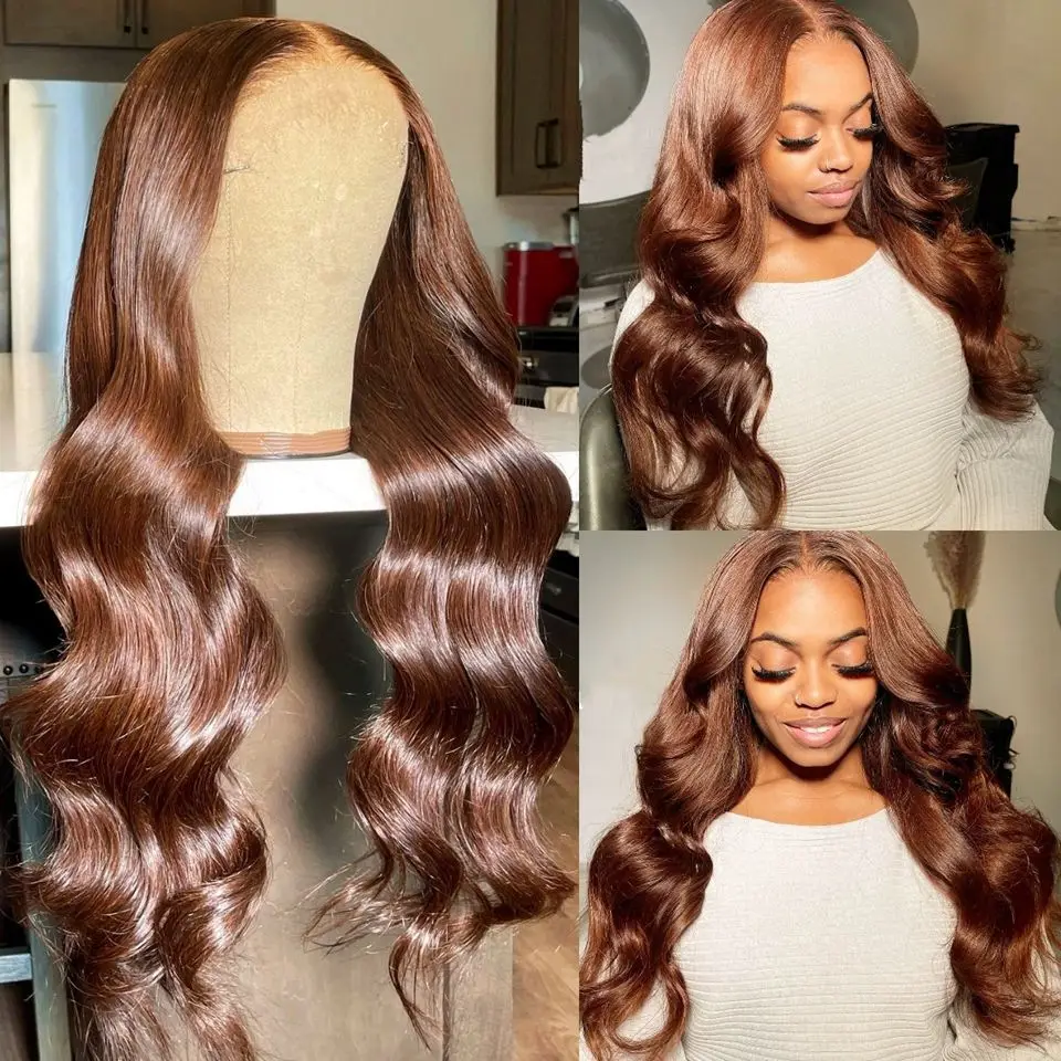 

Long 26Inch 180Density Glueless Dark Brown Body Wave Lace Front Wig For Women BabyHair Heat Resistant Preplucked Daily