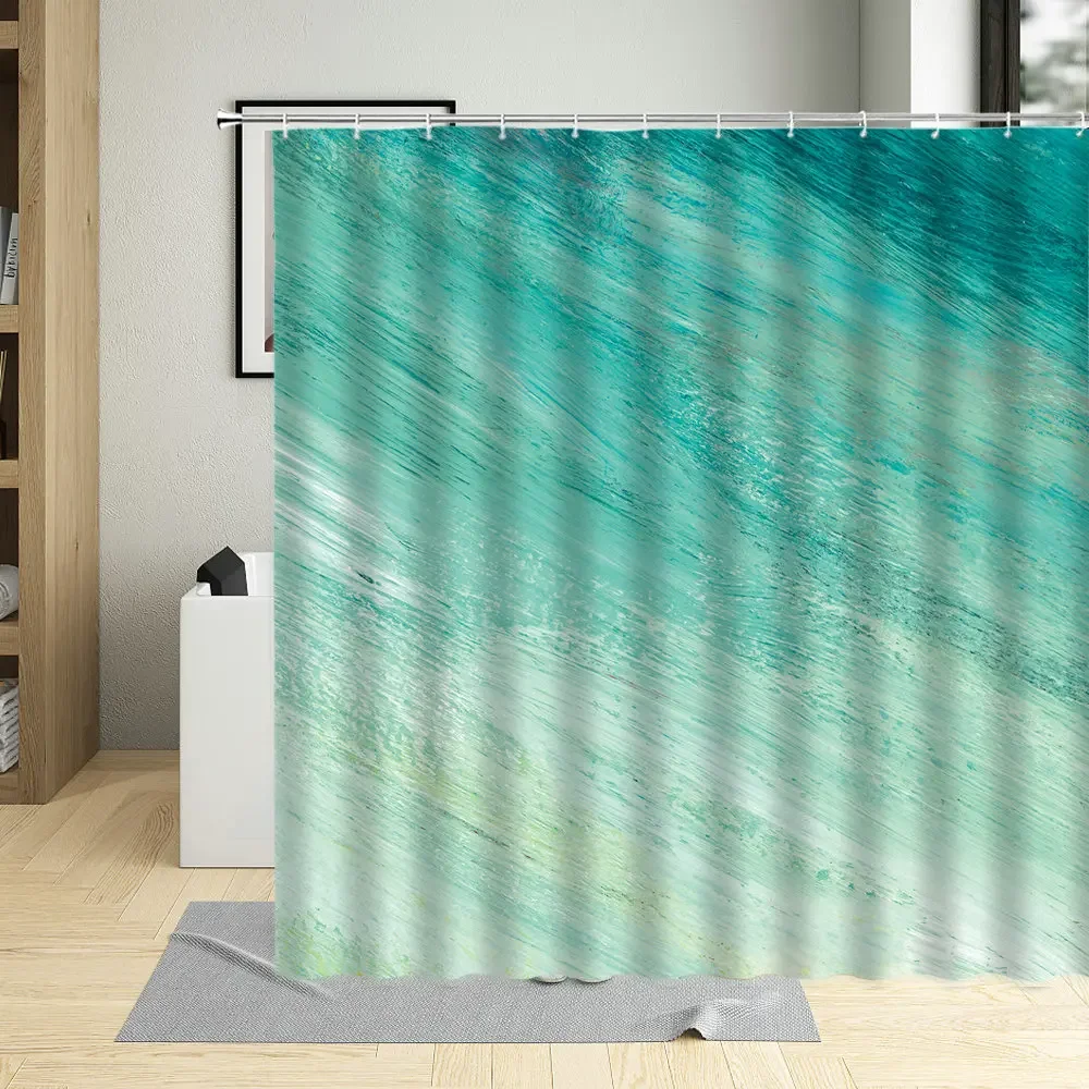 Modern Green Gradient Shower Curtain Simple Pure Color Decorative Cloth Bathroom Bathtub Screen Hanging Curtains Sets Polyester