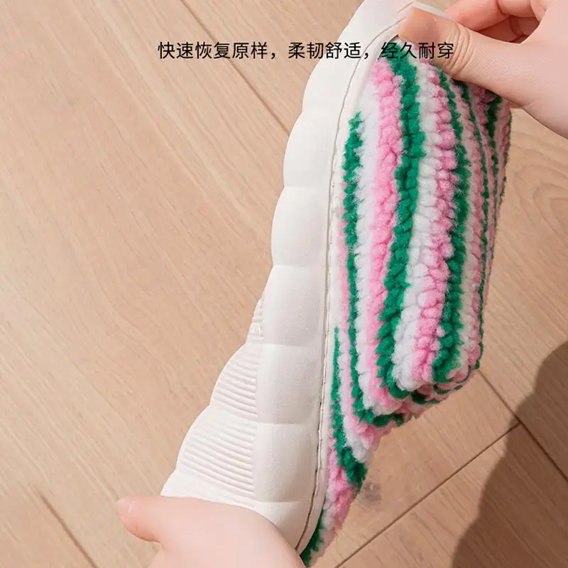 Modische Plüsch-Streifen-Hausschuhe für Damen Herbst Winter 2026 Dicke Plattform Baumwoll-Pantoffeln Warme Flauschige Rutschfeste Schuhe – Detail 8