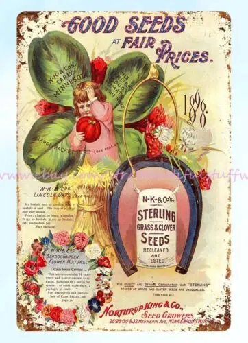 1898 Good seeds fair prices Northrup King CO seed growers metal tin sign