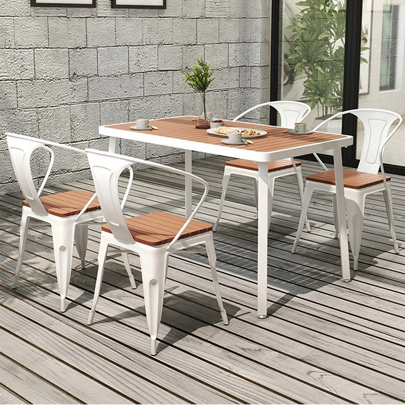 Modern simple outdoor plastic wood, home garden negotiation, coffee shop milk tea shop complete set of dining tables and chairs