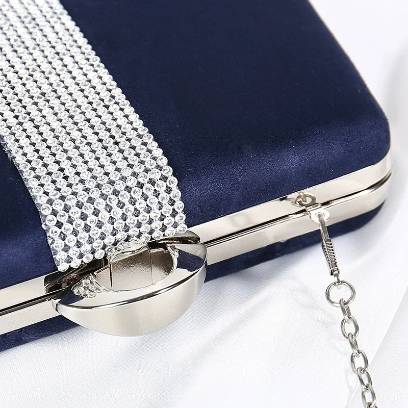 Luxury Female Clutch Evening Bag Elegant Trapezoidal Shiny Rhinestone Satin Handbag for Women Retro Style Black Light Pink Purse