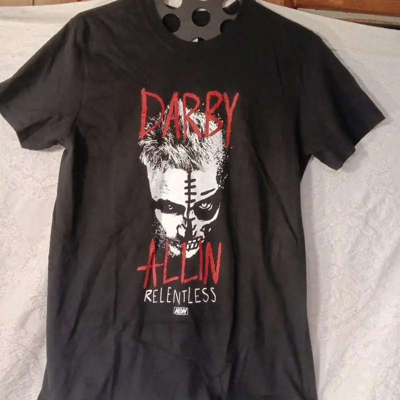 DARBY ALLIN RELENTLESS T-SHIRT Mens Medium AEW Wrestling Black VG Fast Shipping