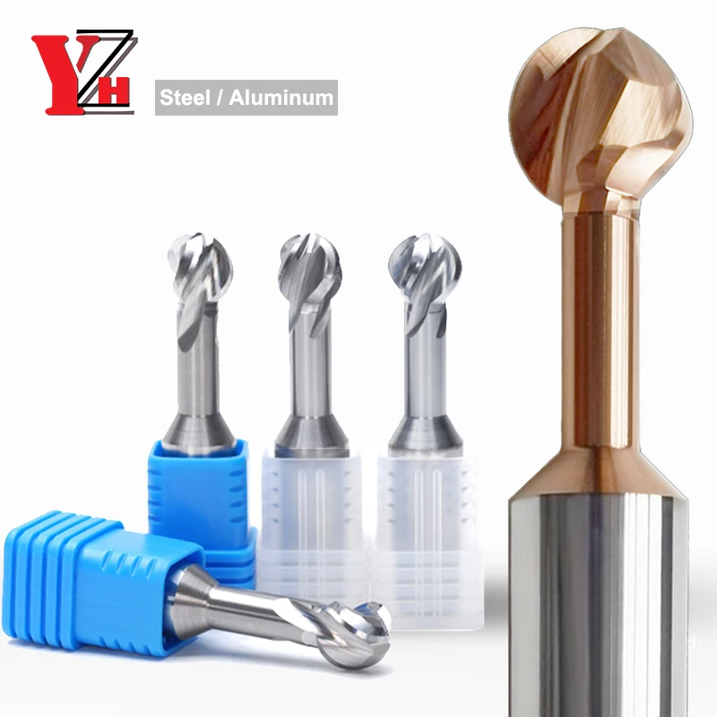 YZH HRC60 Ball T-shaped Arch Milling Cutter Lollipop End Mill Carbide CNC Cutter 3D For Steel Aluminum R1 R2 R3 R4 R5 R6-R10