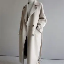 2024 autunno inverno lusso donna Trench Trench in Tweed doppio petto sciolto lungo coreano Cinched vita e cintura legata