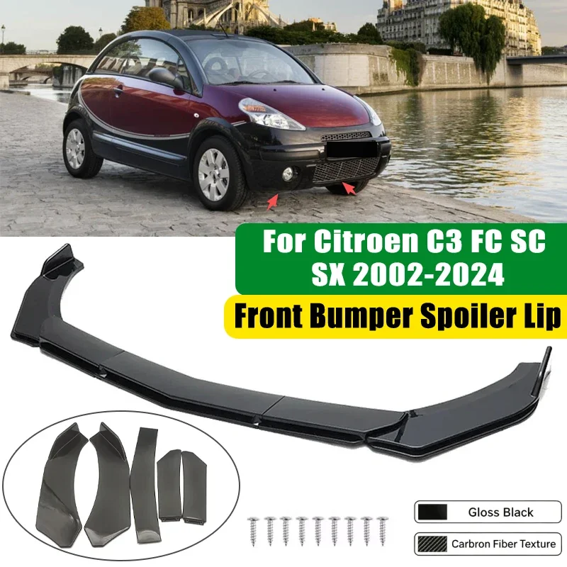 For Citroen C3 FC SC SX 2002-2024 5Pcs ABS Car Front Bumper Lip Spoiler Splitter Body Kit Canard Tuning Accessories