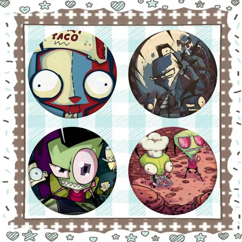 Cartoon Invader Zim Anime Badge Tinplate Meme Round Brooch For Hat Bag Creative Lapel Jewelry Accessories Gifts