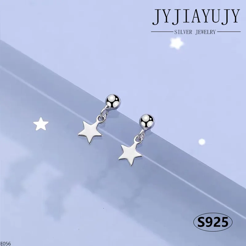 

JYJIAYUJY 100% Sterling Silver S925 Drop Stud Earrings Smooth Surface Star Shape Trendy Hypoallergenic Daily Jewelry Gift E056