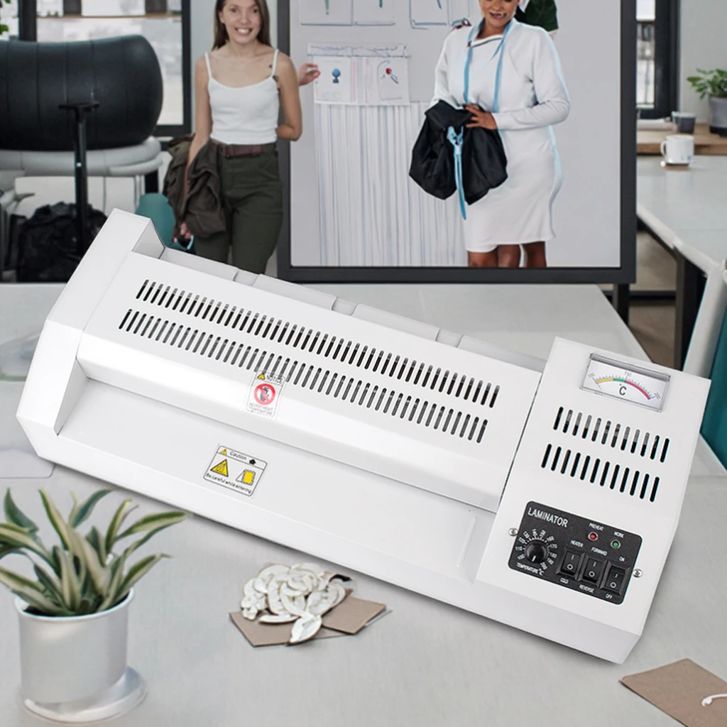 

Hot and Cold Plastic Laminating Machine 4 Roller Photo Press Office Glue Machine for A4 A3 A2 A5 A6 Sizes Pressing Film