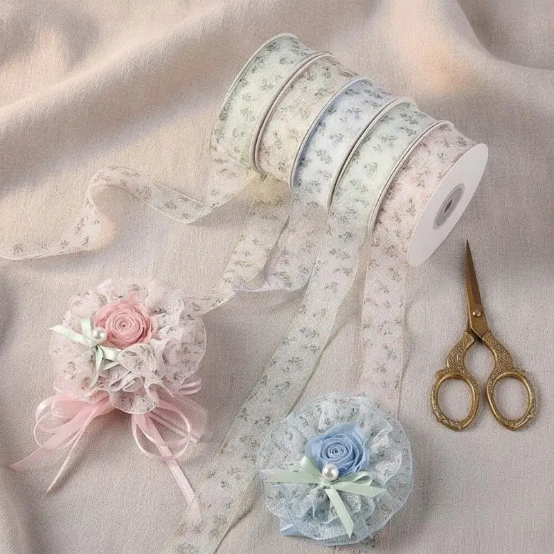 2,5 cm 10 Yards Zierliche Blumen-Fischernetz-Spitzenborte für Kuchen, Blumensträuße, Geschenkverpackungen und handgemachte Haarschleifen – Detail 3
