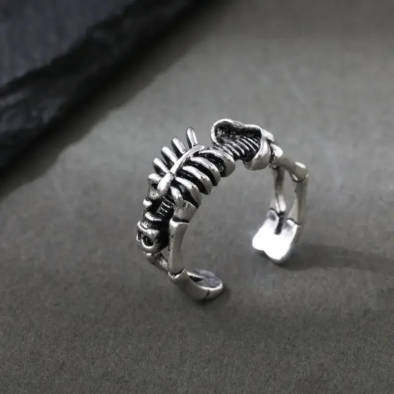 Vintage Skull Bones Rings Men Adjustable Opening Punk Evil Ring Jewelry Anime Retro Hip Hop Halloween Decoration Gifts Wholesale