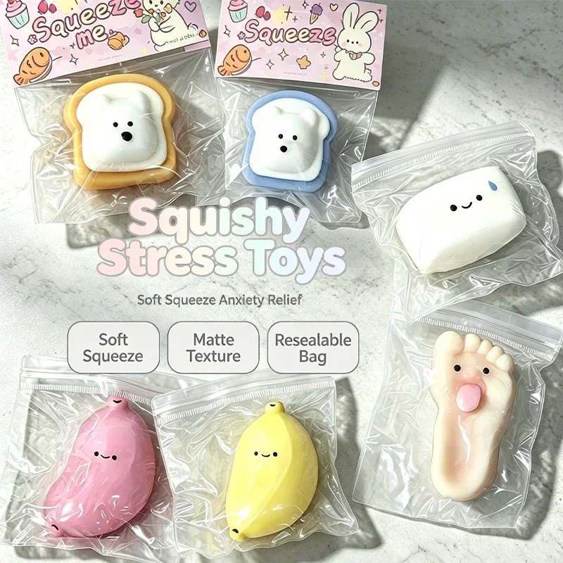 Silent Mantou Squishy Fidget Toy Soft TPR Banana Funny Foot Toast Dog Squeeze Portable Adult Anxiety Stress Relief Hand Gift