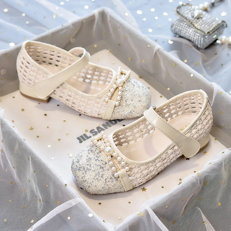 Girls' Performance Crystal Leather Shoes 2026 Spring and Autumn New Children's Dress Princess Hollow Shoes