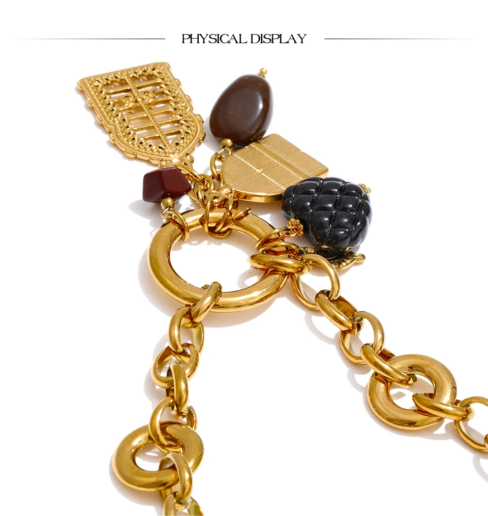 Yhpup Statement-Halskette mit Herz-geometrischem Charm-Anhänger aus Kunstharz, handgefertigt, Edelstahl, stilvoll, einzigartig, unverwechselbar, trendiger Schmuck – Detail 8
