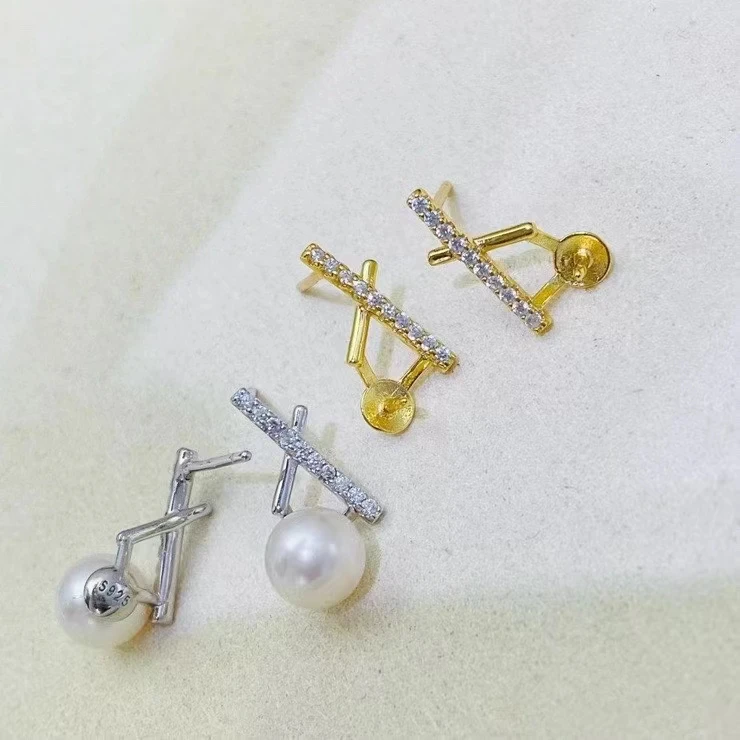 Wholesale 925 Sterling Silver Earrings Mount Findings Settings Base Mounting Parts Accessory for 6-7mm Pearls 10 pairs/lot