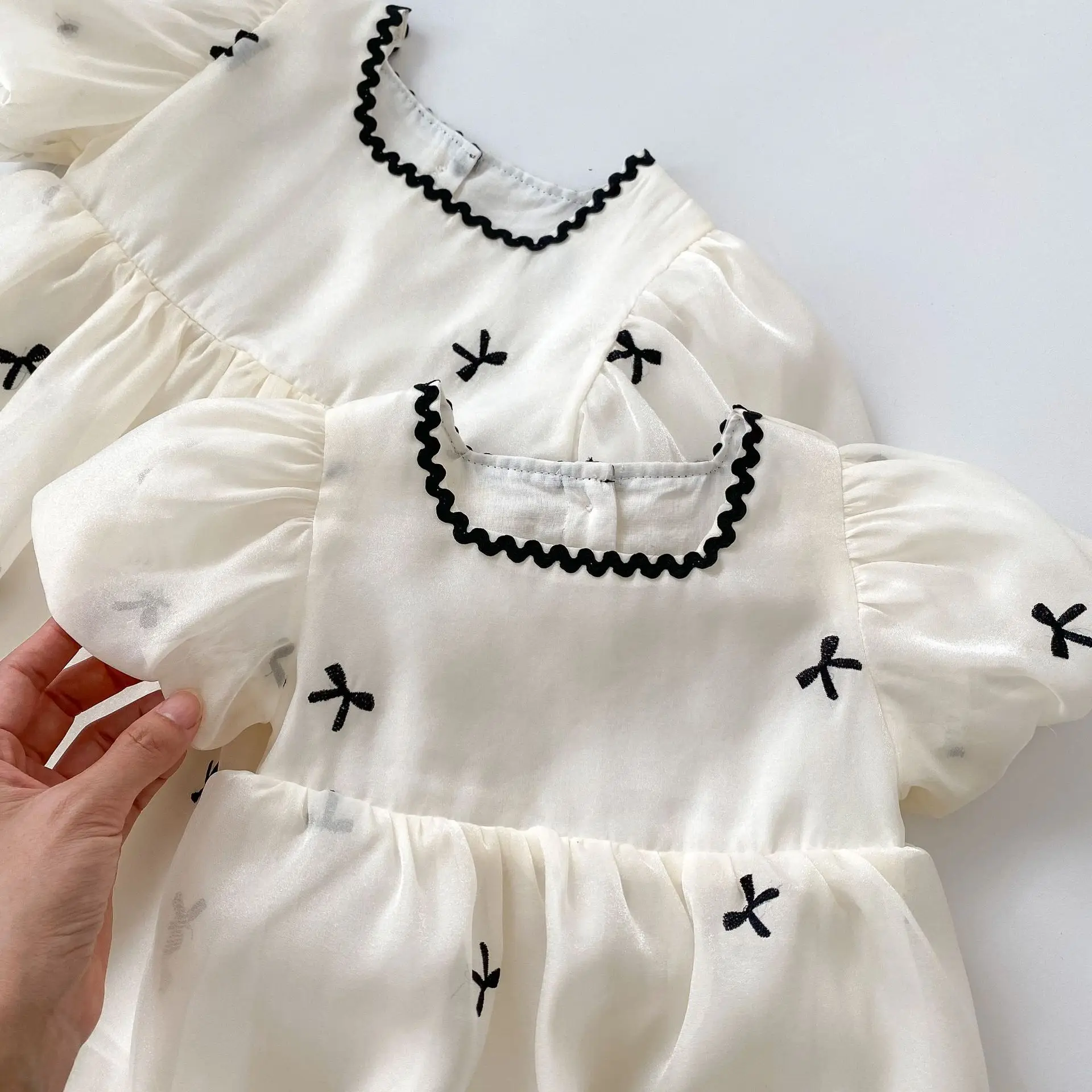 2024 Summer New Baby Girl Pull Sleeve Dress Infant Girl Cute Bow Gauze Dress Toddler Sweet Princess Dress Kids Sisters Clothing