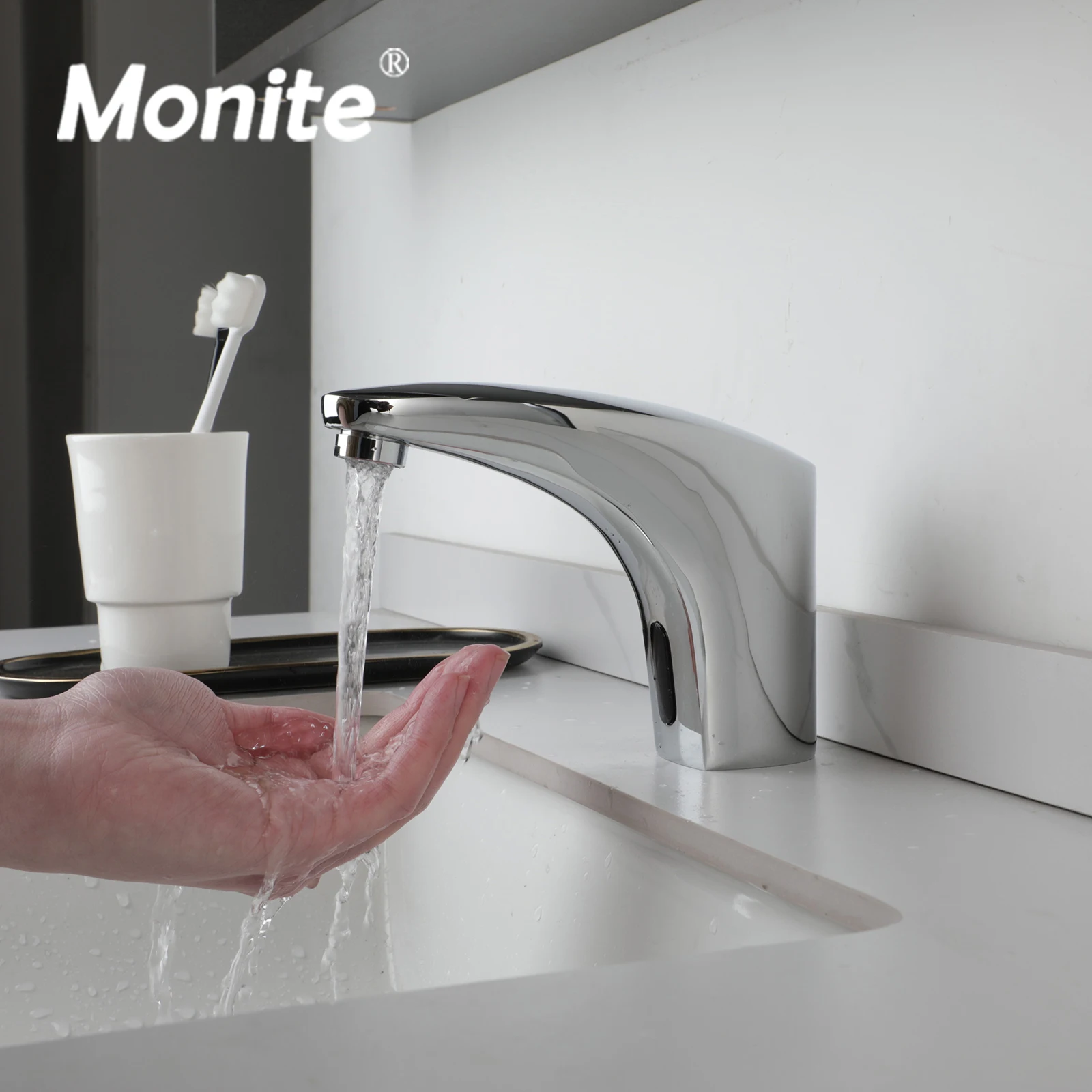 

Monite Bathroom Basin Faucet Automatic Touch Sensor Faucets Chrome Finished Sink Free Touch Faucet Hot And Cold Water Mixer Taps