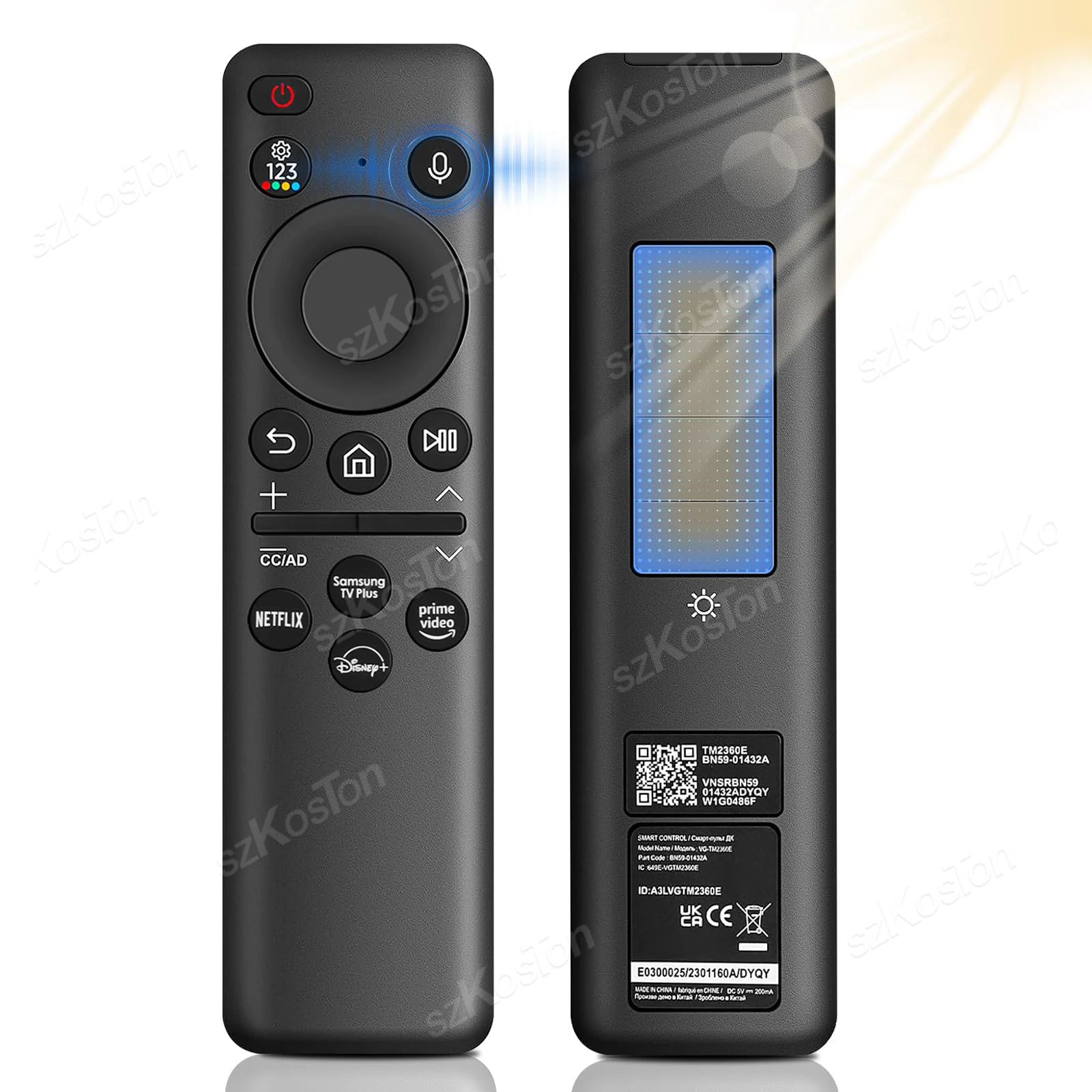 Solar Voice Remote Replacement for Samsung TV Rechargeable BN59-01432A Remote Control for Samsung Smart TVs Neo QLED 8K HDR