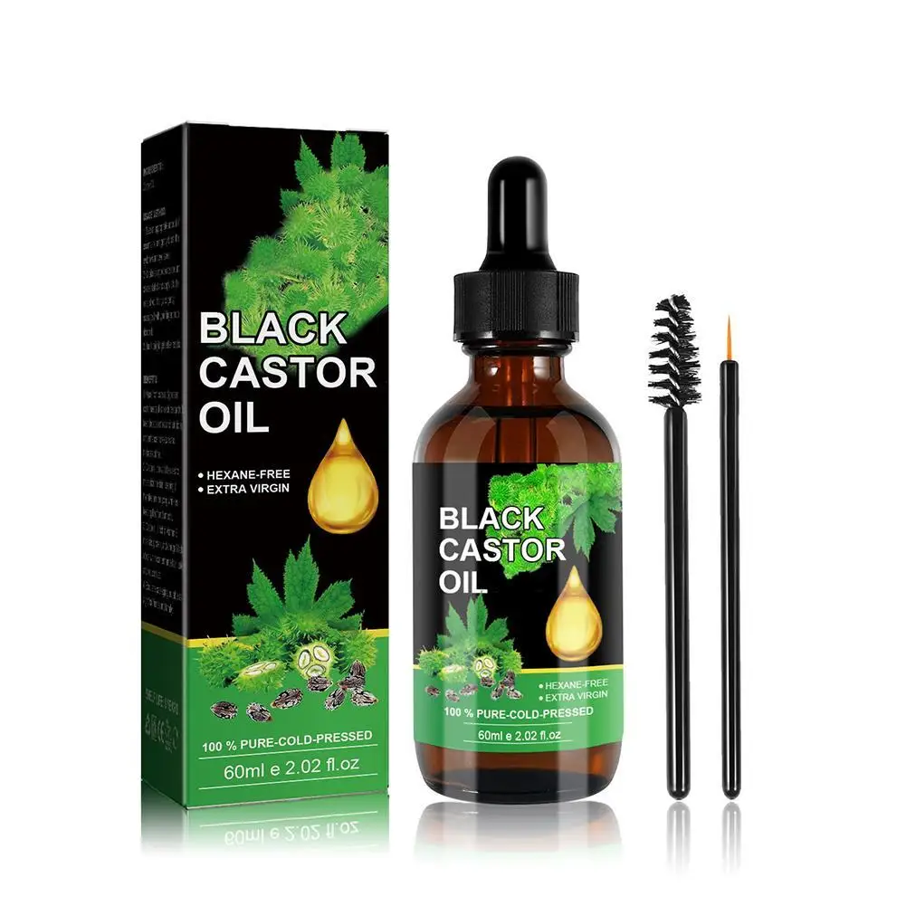 Black Castor Oil para a pele nutritiva, Massagem Óleo Essencial, Crescimento das sobrancelhas, previne o envelhecimento da pele,