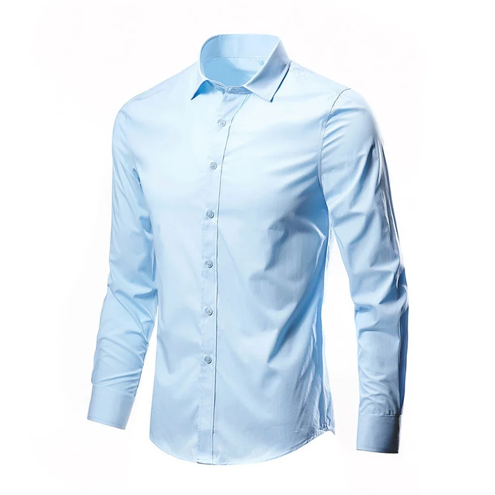 Camisa de Botão Manga Longa Masculina, Camisas Premium, Resistente a Rugas, Durável, Prática, Interior, Escritório, Alta Qualidade