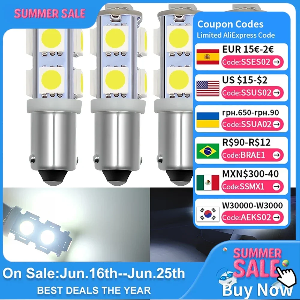 

4X T11 Ba9s 5050 9SMD Car License Plate Light White Door Steering Brake Signal Bulb Rear Led Modification Accessories Universal