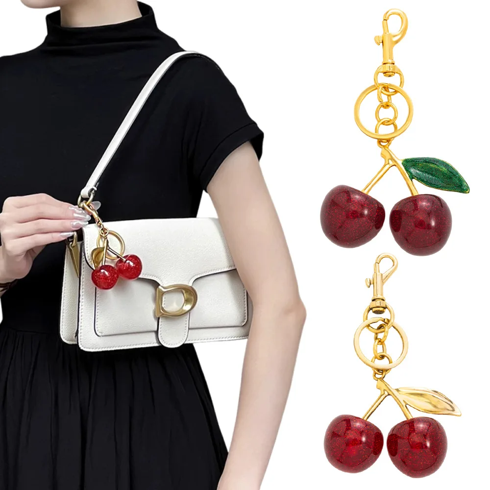 LLavero de cereza acrílica de acero inoxidable para mujer, bolso bonito de verano, accesorios de joyería DIY, nueva personalidad