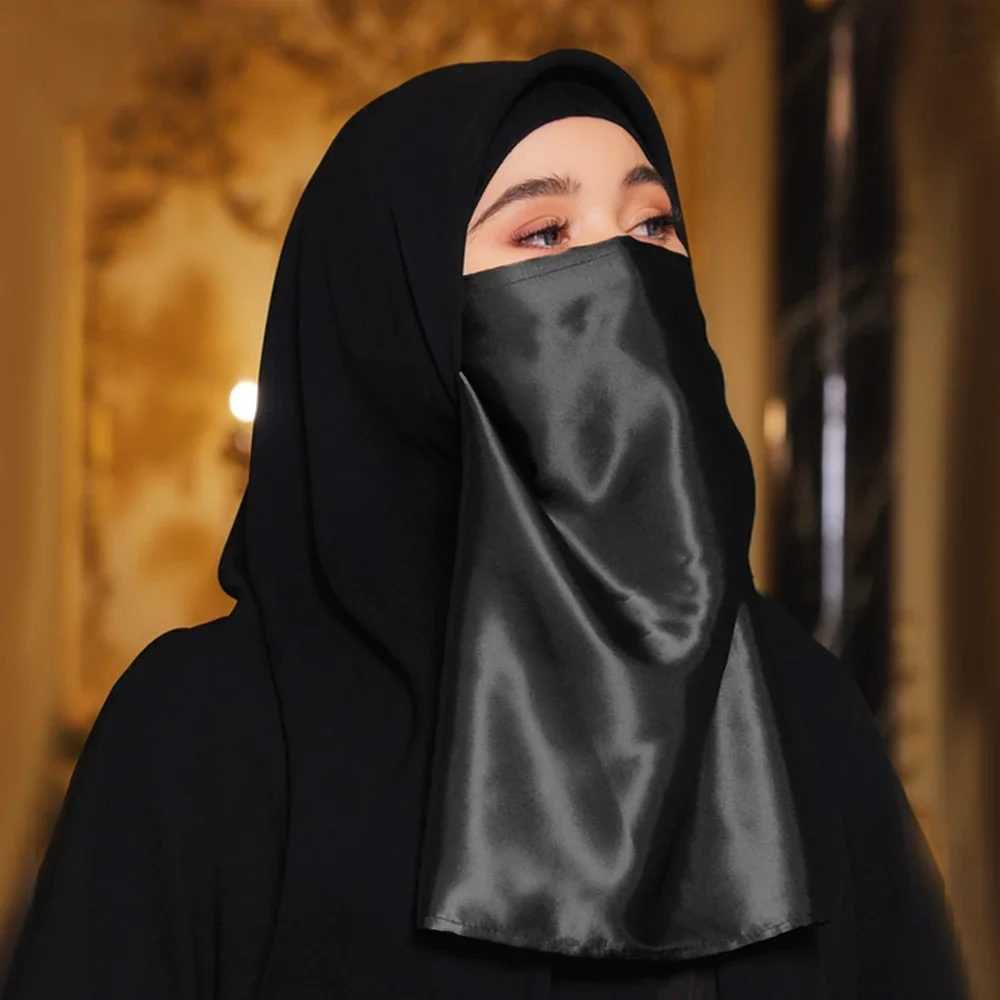 Ramadan Fashion Soft Niqab Muslim Face Cover Hijab Abaya Black Islamic Scarf Tie Back Headcover Women Headwrap white