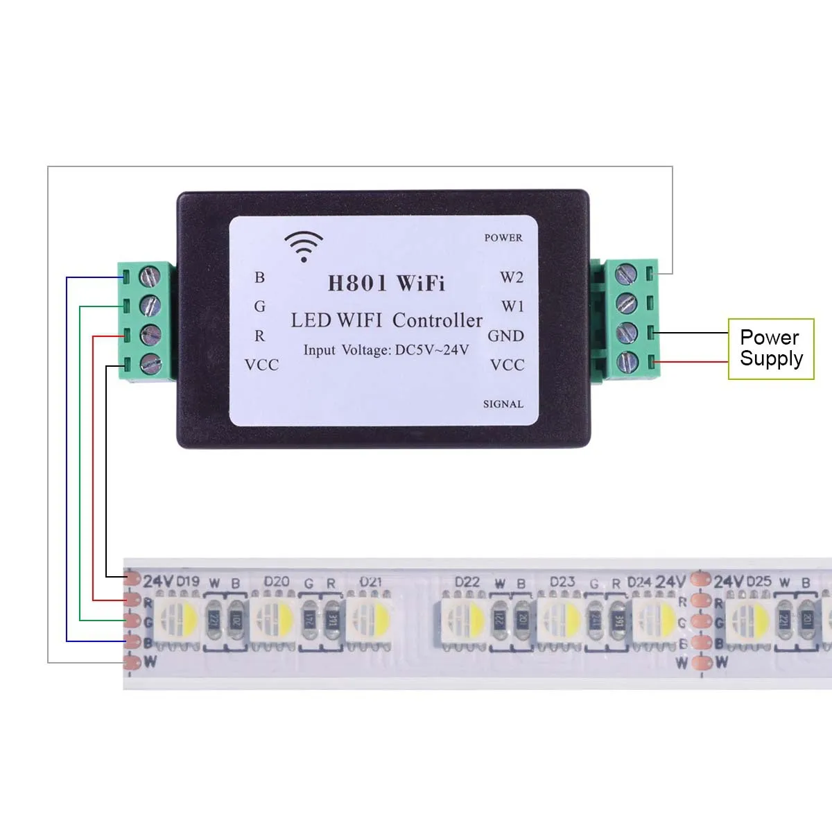 H801 WIFI LED Controller Input 5CH*4A output For 5050 2835 3528 SMD  RGB /RGBW LED Strip Light Tape Ribbon DC5-24V