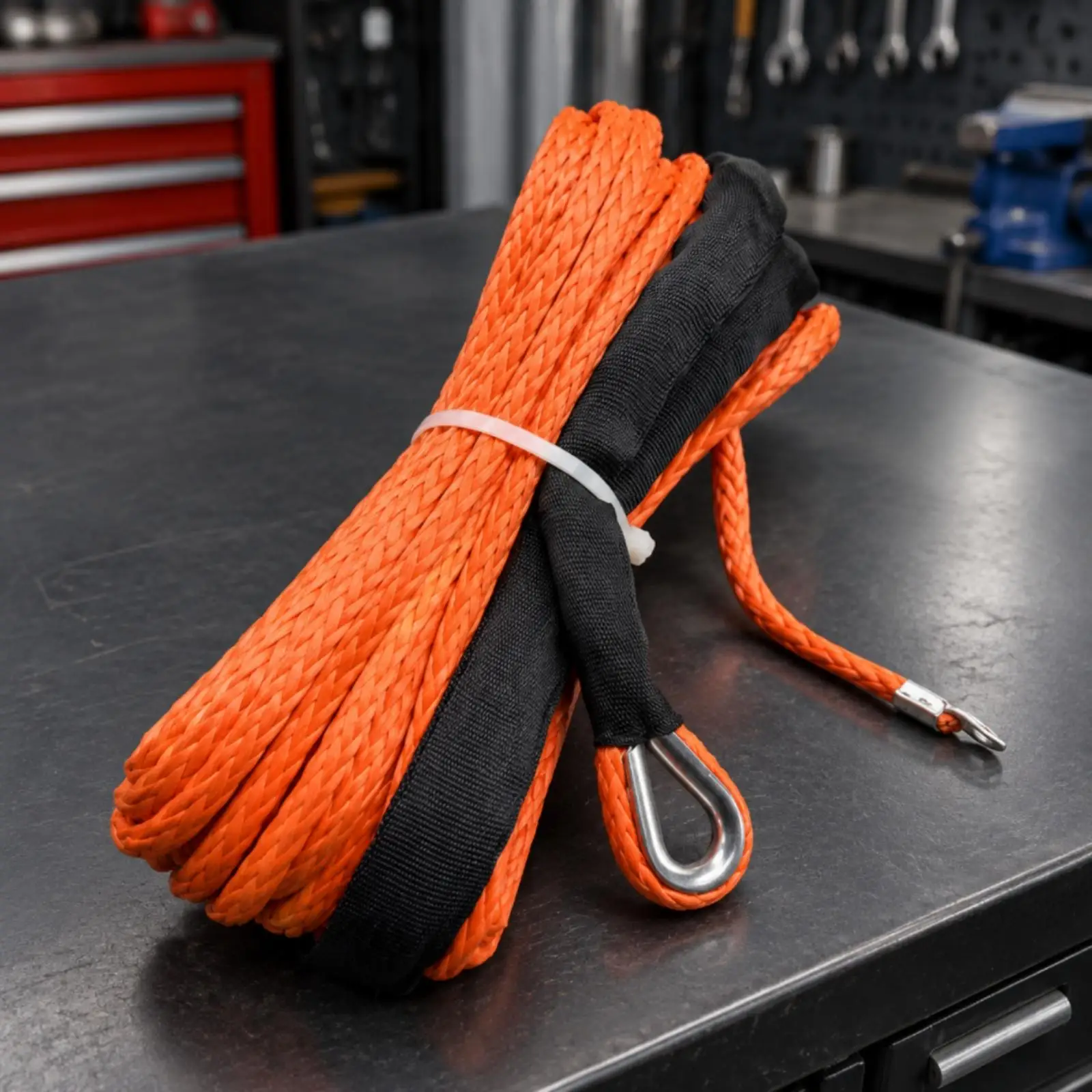 6mm 15m Synthetic Winch Rope UHMWPE Fiber with Metal Hook Eyelet for ATV UTV Traction