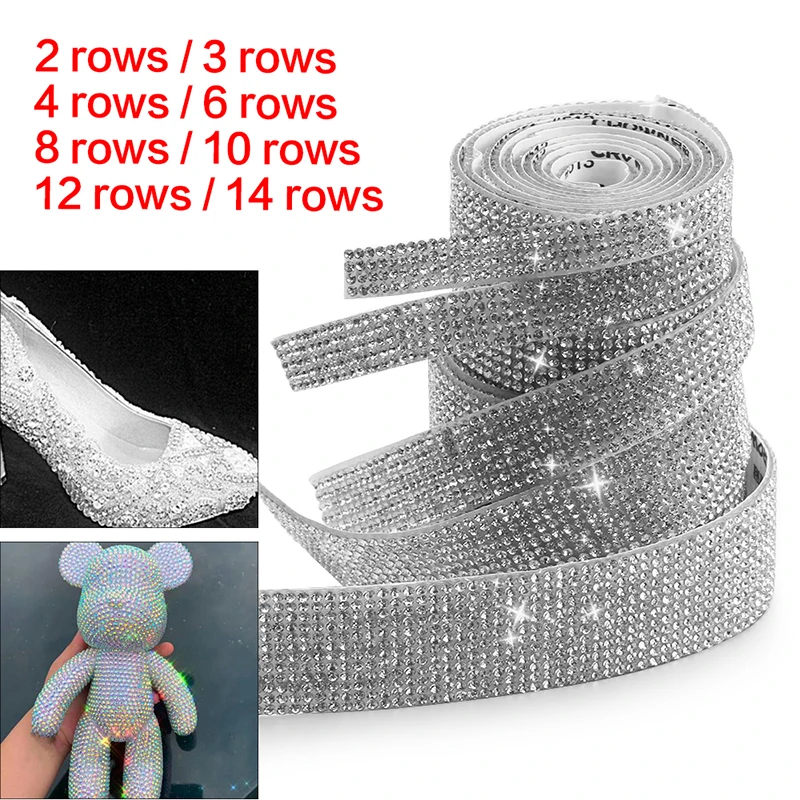 1 Yard Self-Adhesive Glitter Crystal Rhinestone Ribbon Trim Tape Sticker DIY Clothes Jewelry Car Phone Craft Gift Decor