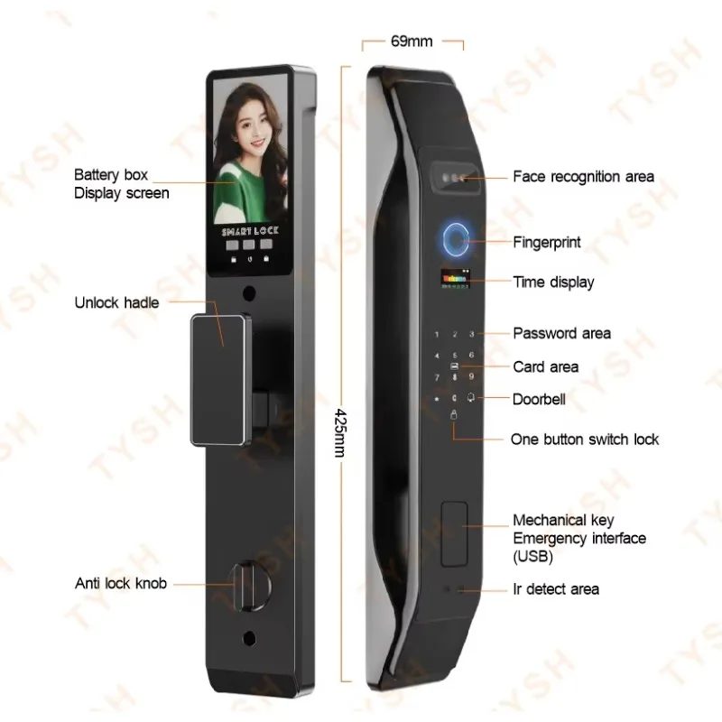 STLF Tuya App Electronic Digital Locks 3d Face Recognition Biometric Fingerprint Smart Door Lock With 9 Languages