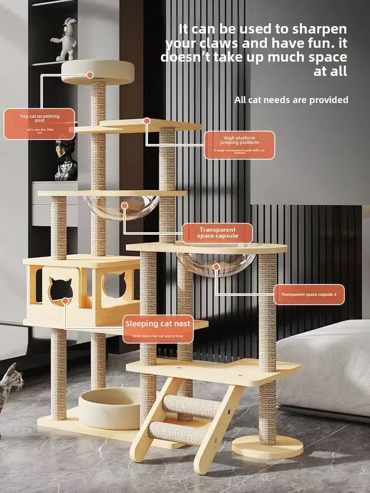 Cat Climbing Frame, Nest Integrated, Scratching Column, Space Capsule,  Frame, Large, Tree House