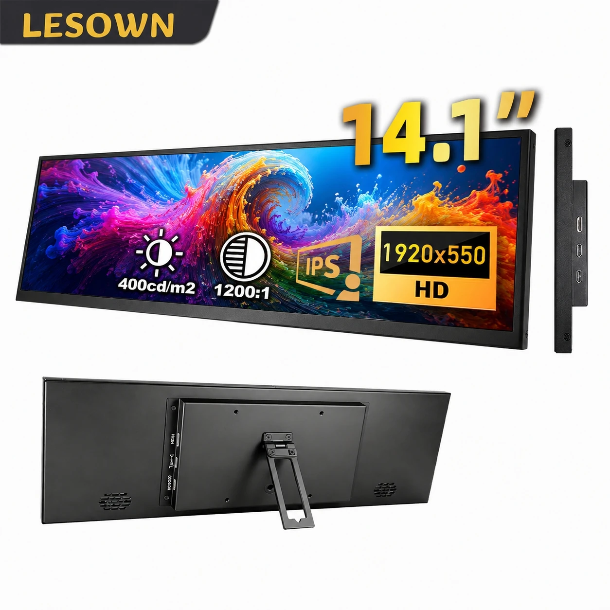 LESOWN 14.1" Wide View Portable Monitor 100% sRGB IPS Panel Driverless for Business Travel