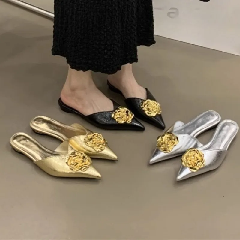 

Women's Slippers Elegant Pointy Toe Mules Sandals Fashion Sexy Women's Slippers 2025 New Summer Designer Luxury Zapatillas Mujer