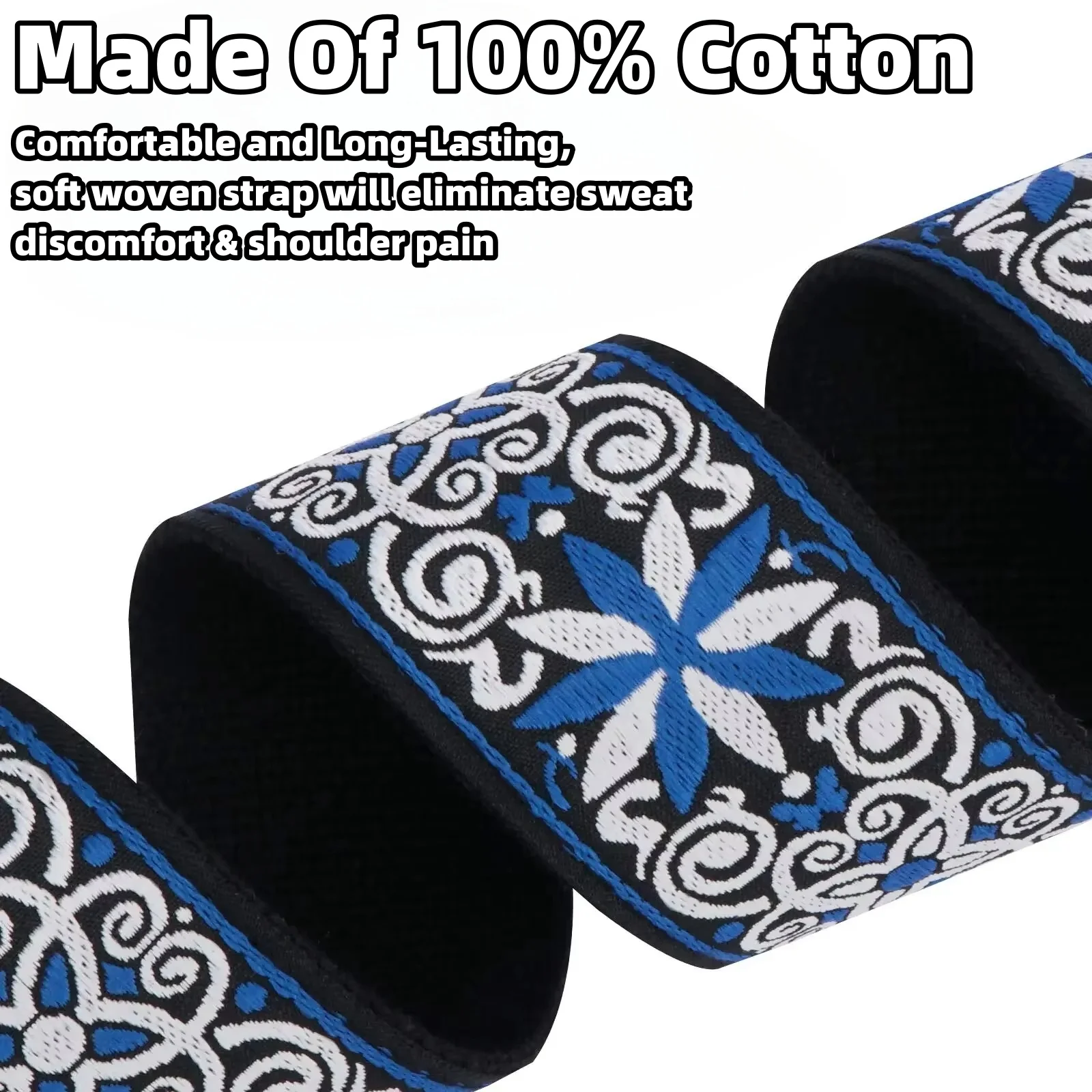 10Pcs Embroidered Print Guitar Strap Vintage Ethnic Style Adjustable Guitars Strap Includes 5 Guitar Picks and 1 Hold