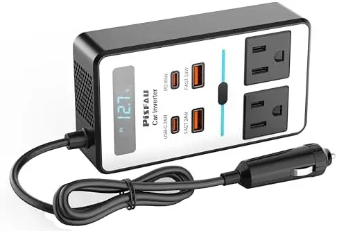 

Автомобильный инвертор 200 Вт (12В в 110В) с USB-C 65 Вт и двойной быстрой зарядкой USB, адаптер для прикуривателя с дисплеем напряжения