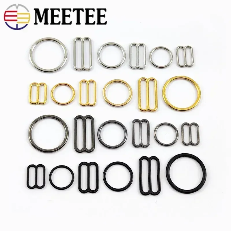 20/40Sets 6-20mm Metal O Ring Tri-Glide Buckles Underwear Bra Adjust Clasp Bikini Connectors Hook DIY Clothes Sewing Accessories