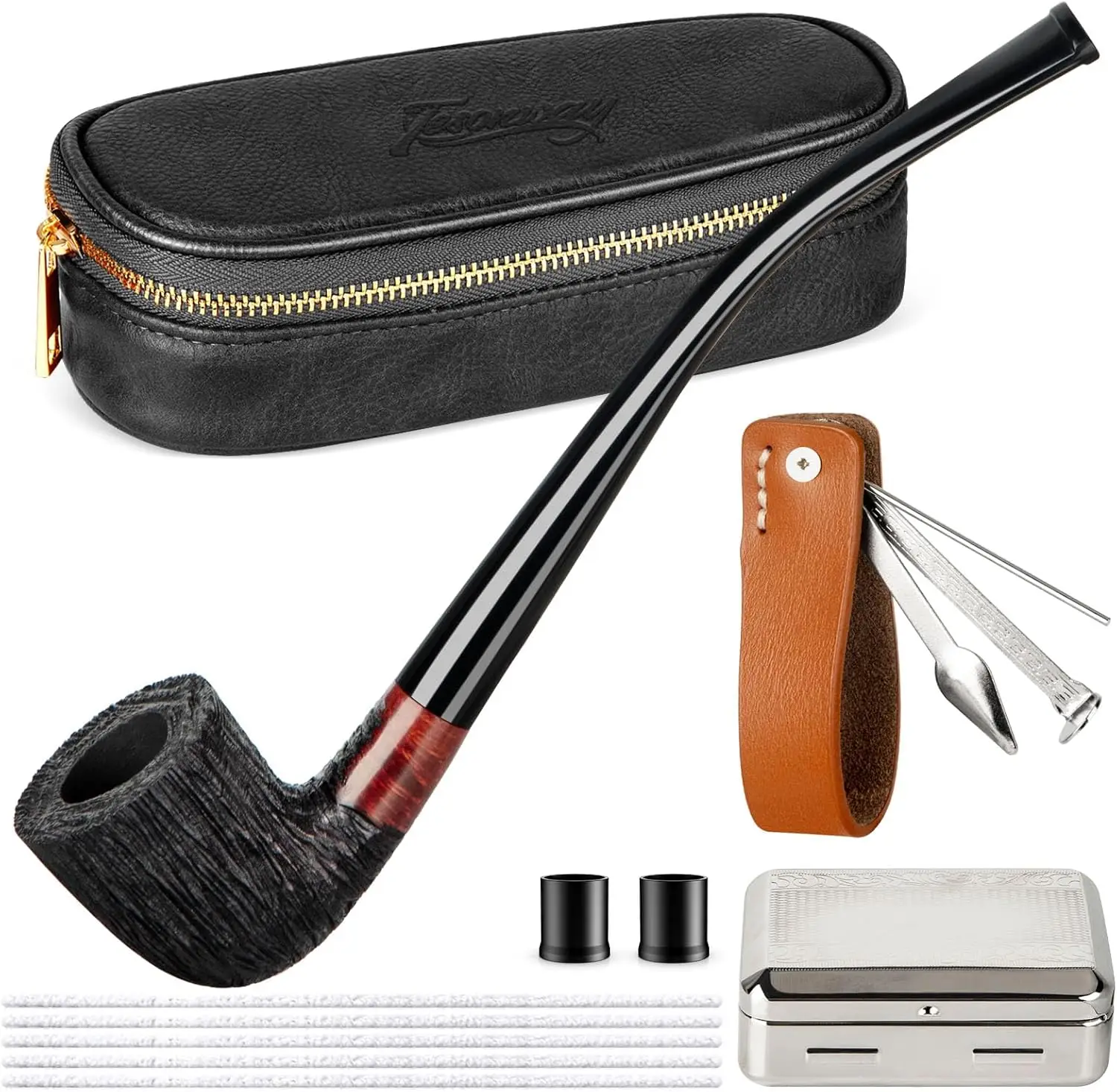 

Wood Pipe Set with PU Leather Pipe Pouch, Pipe Cleaners, 4-in-1 Pipe Stand, Pipe Accessories Beginner Pipe Kit for Pipe Lovers