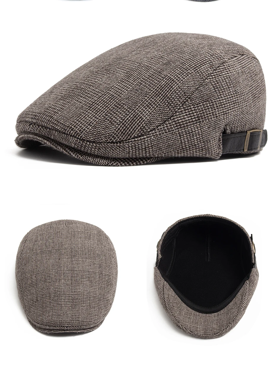 Wolle Vintage Baskenmütze Männer Winter Plus Samt Warme Flache Hut Lässige Berets Retro Mode Zeitungsjunge Mütze männer Zweireiher Einstellbar – Detail 12
