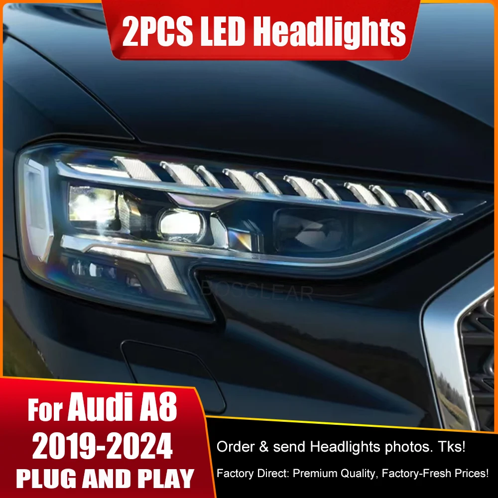 

Автомобильные аксессуары, 2 шт. фары для Audi A8, фары 2019-2024 A8L, светодиодные фары DRL, динамические Singal, дальние ближние фары
