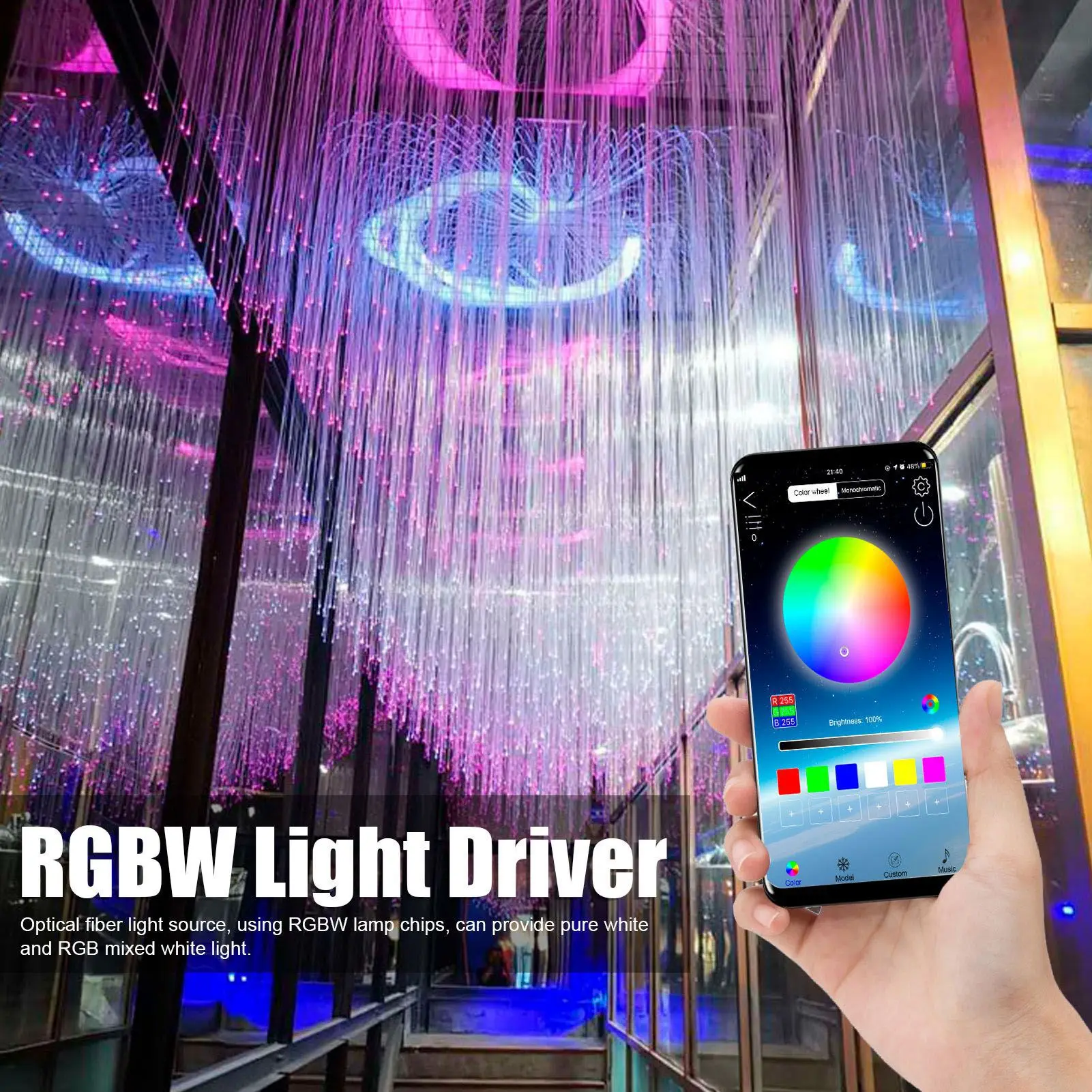 Star Ceiling Light Kits Mobile Bluetooth Remote Control LED RGBW Fibre Optical Light Kit for Home Car Decoration