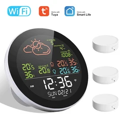 Tuya Wifi Smart Weather Station Multifunctional Electronic Alarm Clock Calendar Thermometer Hygrometer Barometer Anemometer