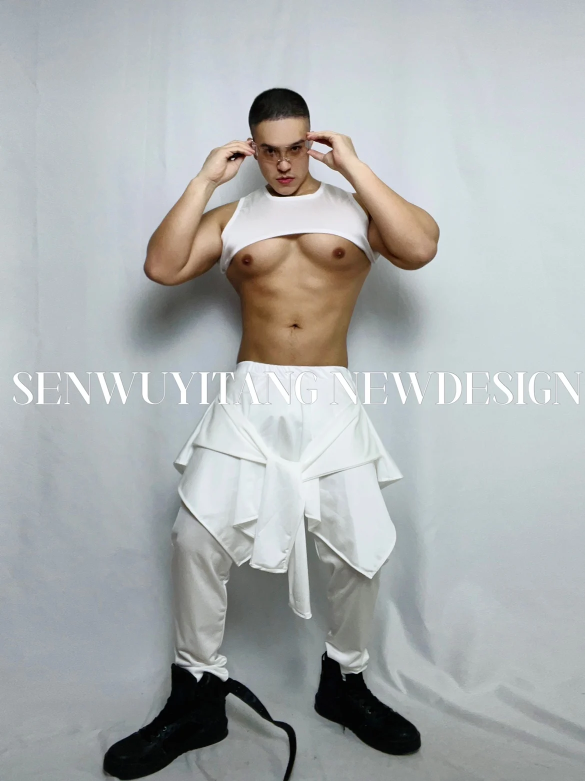 2025 영국 재즈 댄스 세트 바 DJ 무대 패션 공연 드레스 화이트 파티 남녀 힙합 의류 yj687