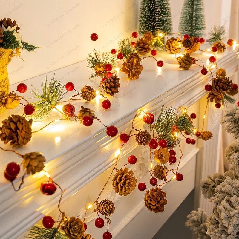 Pinecone & Berry Decorative String, Glowing Christmas Garland for Tree Home Scene Arrangement