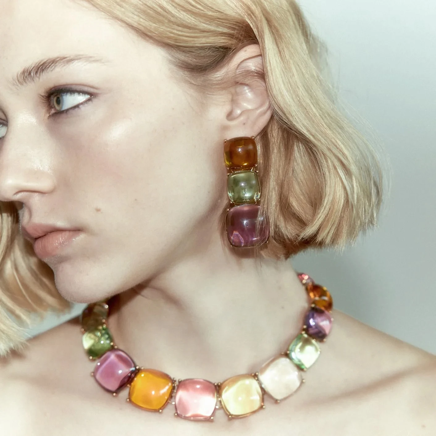 

Colorful Resin Choker Necklace Earrings Set Women Jewelry Sets Indian Boho Ethnic Statement Large Collar Necklace Wedding Bridal