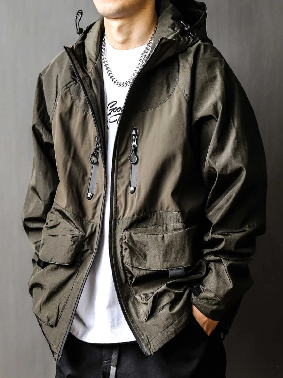 

American Workwear Contrast Color Splicing Men's Loose Hooded Sl Sed Glue Casual Sports Jaet Trendy Autumn Youth Po...