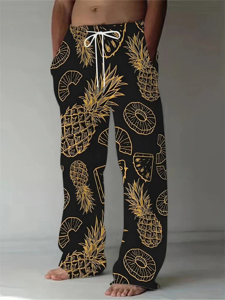 

Summer Fashion Men's Casual Pants Abstract Floral Print Men's Large Size Pants Men's Loose Drawstring Style Trend Beach Pants