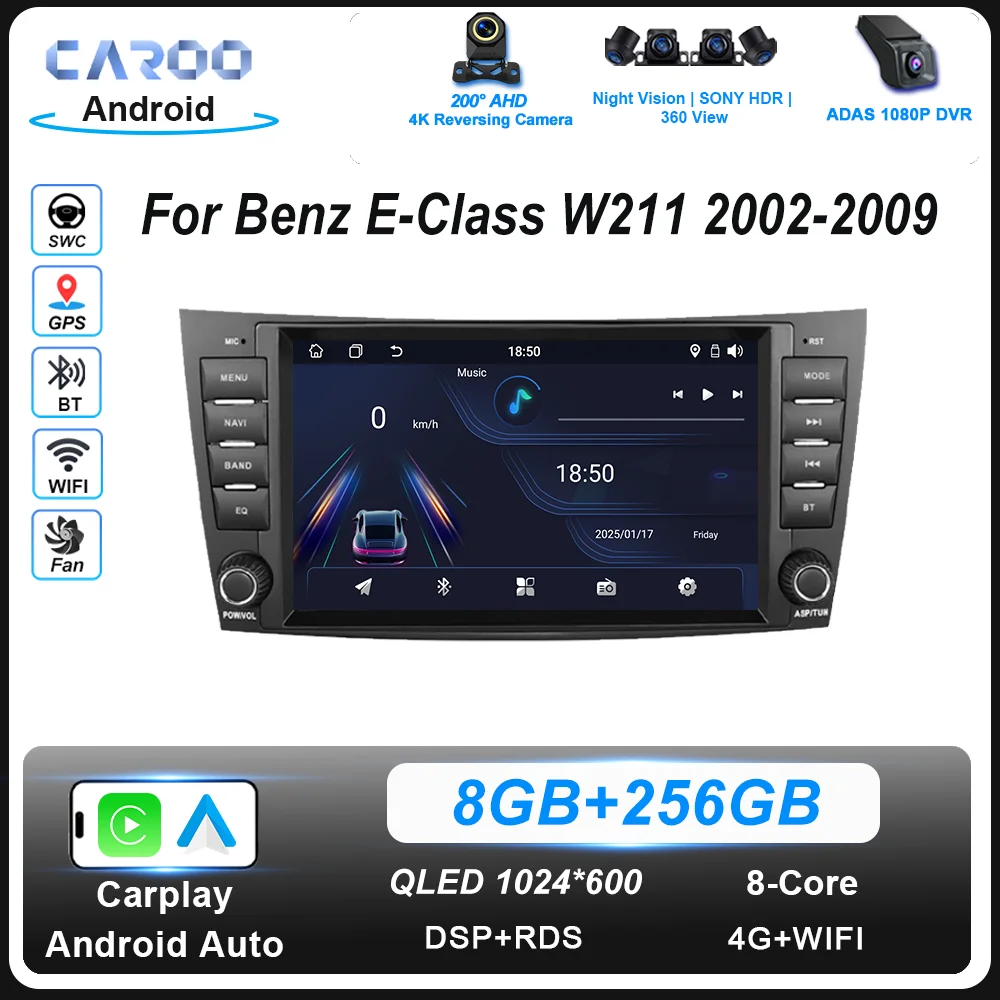 Android Radio Stereo Bluetooth For Benz E-Class W211 2002-2009 Auto GPS Navigation High-Performance CPU WIFI Wireless Carplay 4G