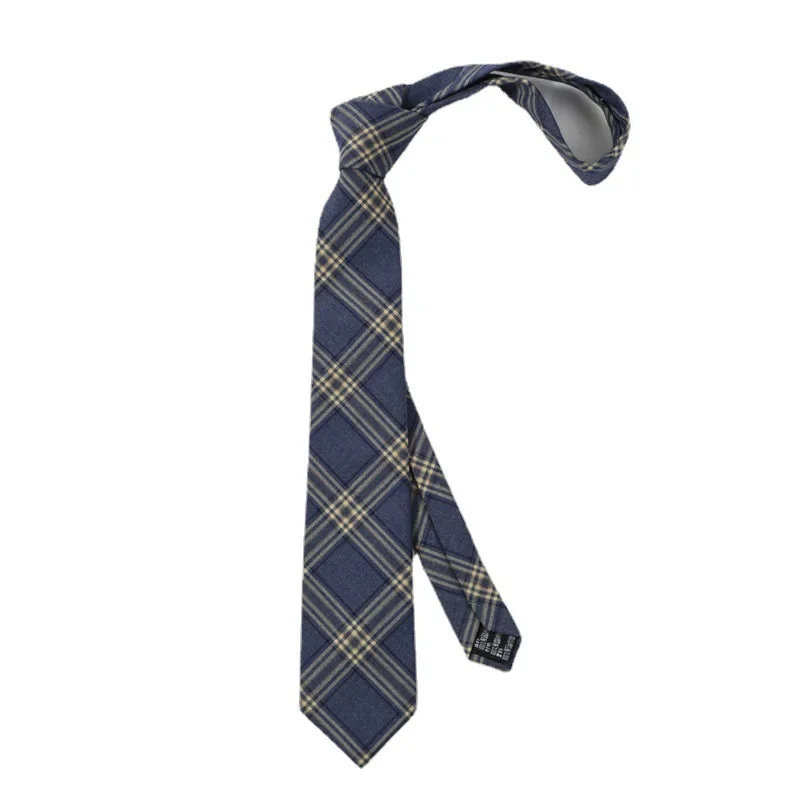 Japanese High School Student Uniform Ties 7CM Plaid Cotton Neckties for Man Women Daily Dinner Party Accessory Tie Birthday Gift